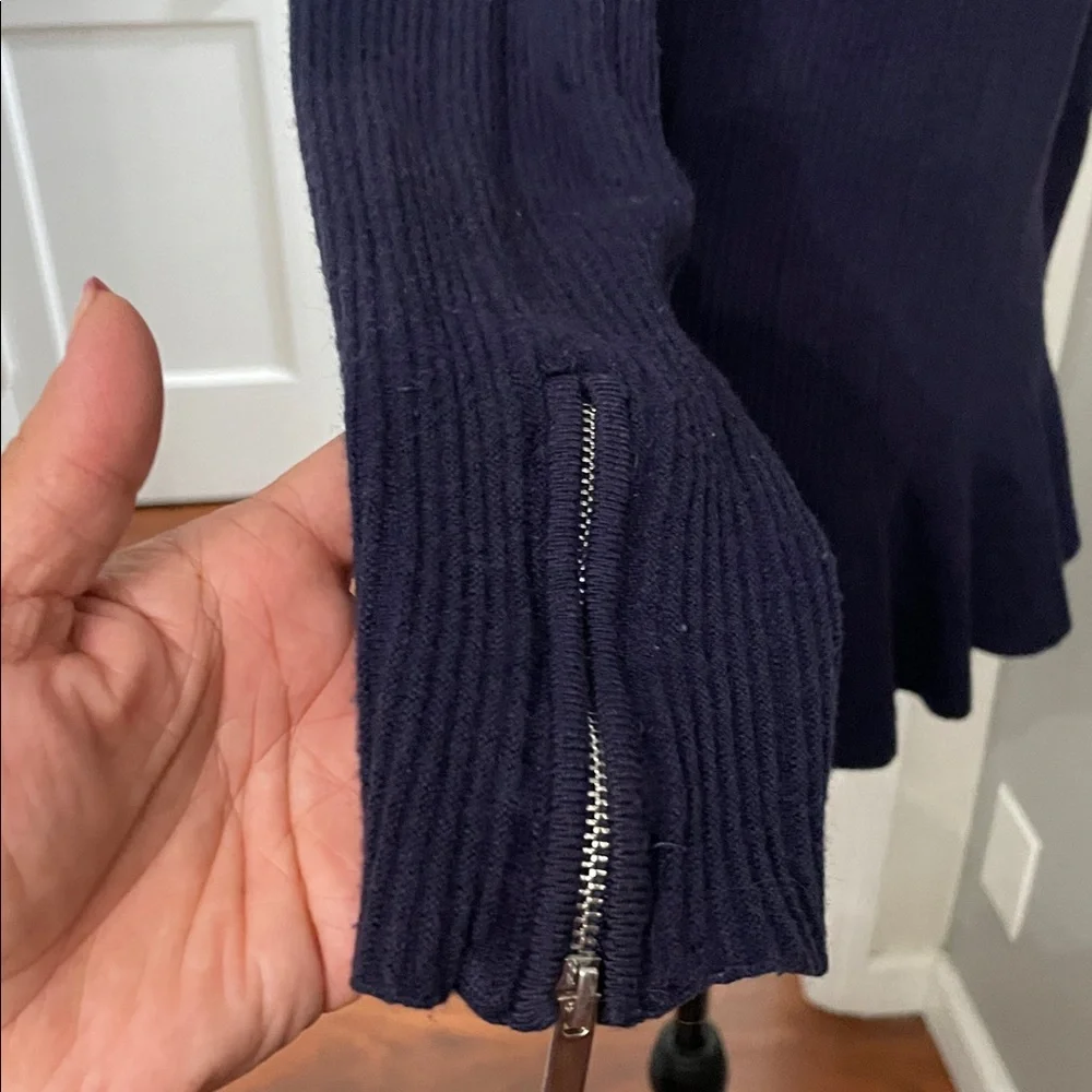 Venus Full Zip Ribbed Cardigan Sweater HiLo Navy Blue Long Slvs